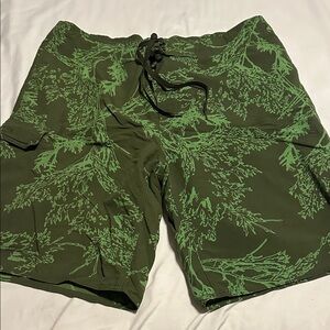 Eddie Bauer Olive Green Patterned Swim Shorts